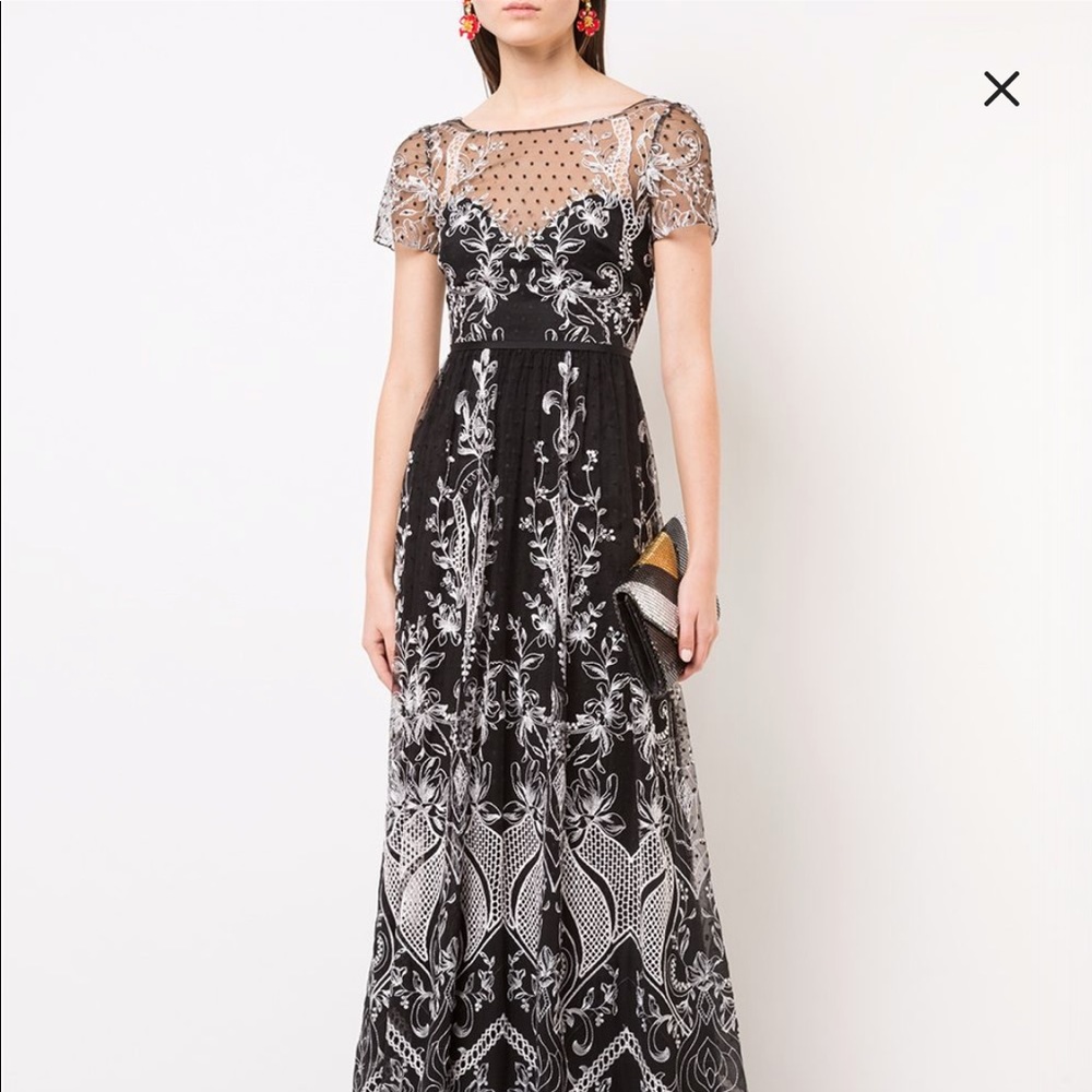 Marchesa Notte Black & White Embroidered Dress 10